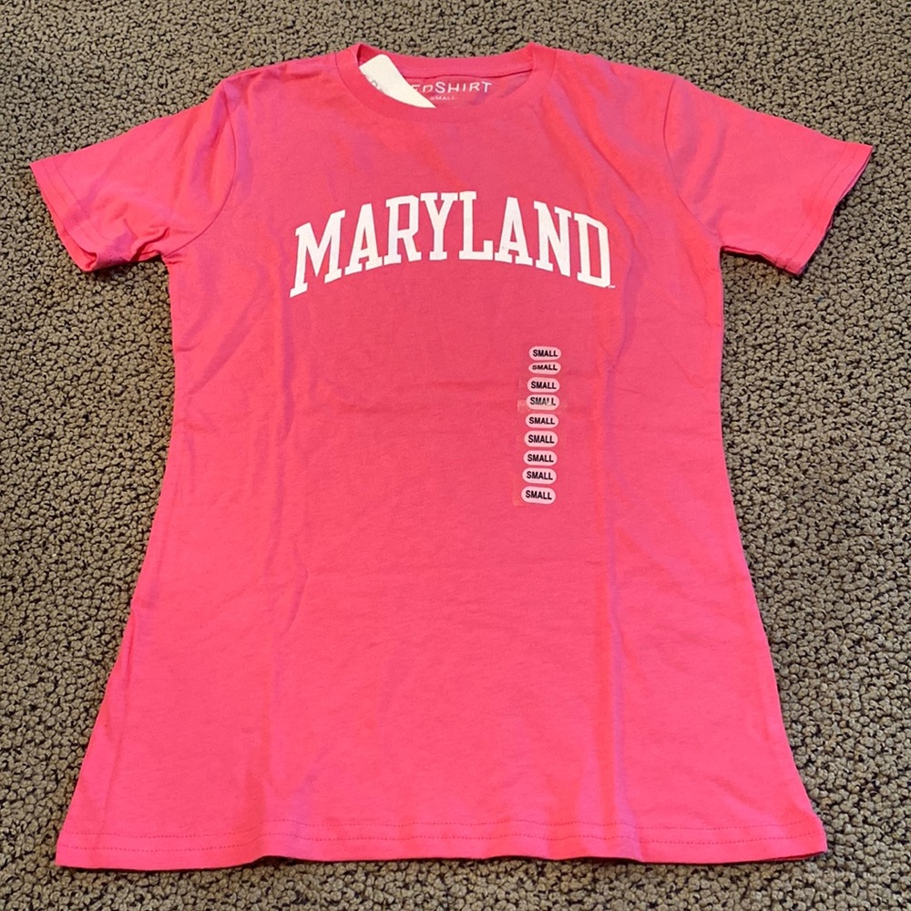 NWT University of Maryland Pink Short Sleeved Shirt Size Small